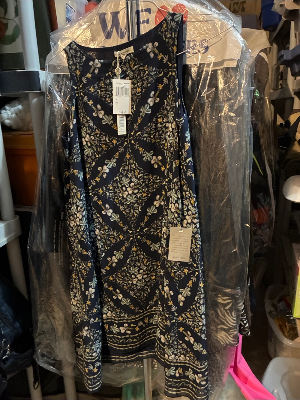 Max Studio Navy Floral Sleeveless A-Line Dress